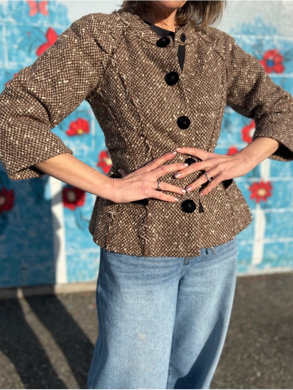 Marc Jacobs Collection Brown Tweed Wool Jacket with Black Velvet Buttons